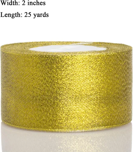 Miniatura 2 de YASEO Cinta de Purpurina Dorada de 2 Pulgadas, 25 Yardas de Cintas de Tela Metálica Brillante para Envolver Regalos, Decoración de Bodas y Fiestas