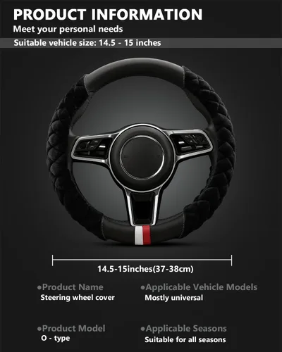 Miniatura 6 de Cxtiy Funda Universal para Volante de Automóvil Mullida de Felpa de Invierno para Volante (A-Negro)