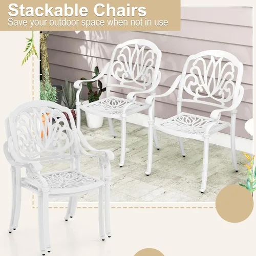 Miniatura 7 de Tangkula Juego de 2 sillas de comedor de aluminio fundido para patio, sillas de comedor apilables al aire libre con reposabrazos, sillas de bistró