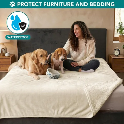 Miniatura 7 de PetAmi Manta para perros a prueba de orina y al agua, forro polar reversible, lavable, tamaño mediano/grande, 29 x 40, beige