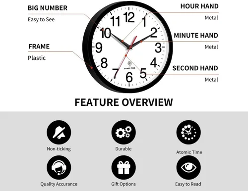 Miniatura 4 de Rohioue Reloj de Pared Atómico, Relojes de Pared Modernos de 10 Pulgadas Operados con Batería, Reloj Analógico para Sala de Estar, Oficina, Hogar