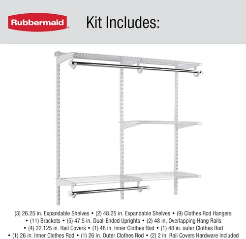 Miniatura 6 de Kit de armario clásico con configuración personalizable de titanio por Rubbermaid, 3-6 ft, FG3H1102TITNM Blanco