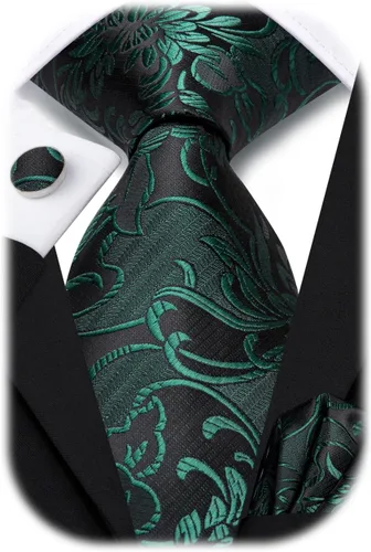 Miniatura 300 de Hi-Tie Corbatas de seda para hombre, diseño de cachemira a rayas, con bolsillo, gemelos cuadrados, conjunto formal de negocios