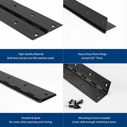 Miniatura 4 de Paquete de 2 bisagras de piano resistentes de 12 x 3 pulgadas, verdadero 0.060 pulgadas de grosor, bisagra continua de acero inoxidable negro
