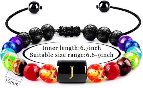 Miniatura 2 de Pulsera con inicial regalo para aliviar el estrés para mujeres y niñas pulsera de yoga y chakras pulsera de cristal curativa pulsera de aceite