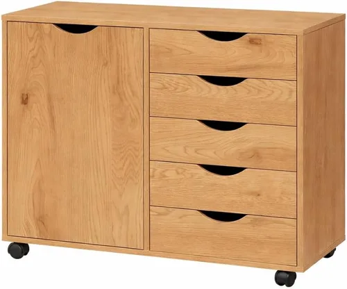 Miniatura 18 de Naomi Home Archivador de oficina con ruedas para debajo del escritorio, con 5 cajones y gabinete de almacenamiento lateral, organizador móvil
