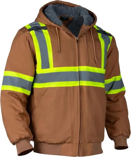 Sudadera de forro polar con capucha de alta visibilidad para hombre, chamarra de seguridad reflectante resistente al agua y térmica de trabajo en