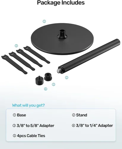 Miniatura 7 de Soporte de micrófono de escritorio, base pesada y amplia compatibilidad, soporte de micrófono de mesa de 3/8 pulgadas con adaptadores de tornillo