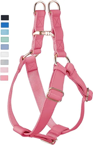 Miniatura 12 de Arnés de Cuero Suave Sin Tirones para Perro - Arnés Ajustable de Paso para Perro con Hebilla de Metal Resistente de Oro Rosa, Chalecos Halter