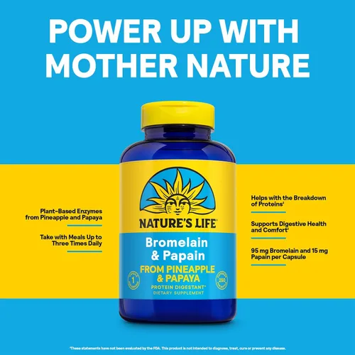 Miniatura 3 de Nature's Life Suplemento enzimático proteolítico de bromelina y papaína para hombres y mujeres, de piña y papaya, cápsulas vegetales de apoyo a