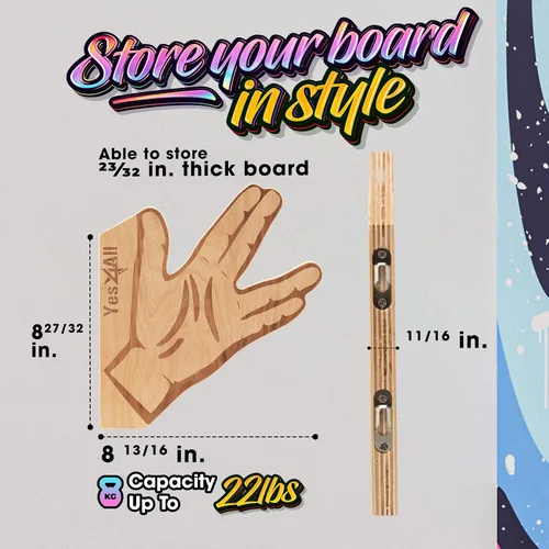 Miniatura 2 de Yes4All Estante único de madera para patineta, almacenamiento de longboard montado en la pared para decoración del hogar y organizador de garaje