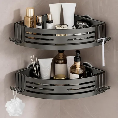 Miniatura 16 de Lekesky Organizador de ducha con ventosa, estante de ducha sin taladro, organizador de ducha de baño de aluminio a prueba de óxido con 12 ganchos