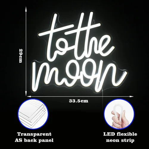 Miniatura 6 de Looklight Letrero de neón de letras a la luna con luces LED, luces de neón blancas para decoración de pared, luz de conectividad, luna iluminada