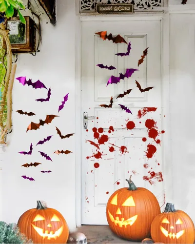 Miniatura 2 de 72 piezas de decoración de murciélagos de Halloween para interiores y exteriores, suministros de fiesta de Halloween, calcomanías de murciélago 3D 3