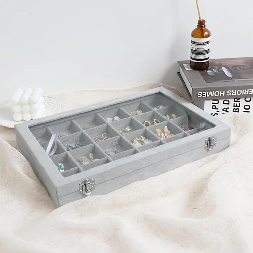 Miniatura 42 de Wuligirl - Joyero organizador de terciopelo para aretes, collares y pulseras con tapa transparente de exhibición, almacenamiento de joyas