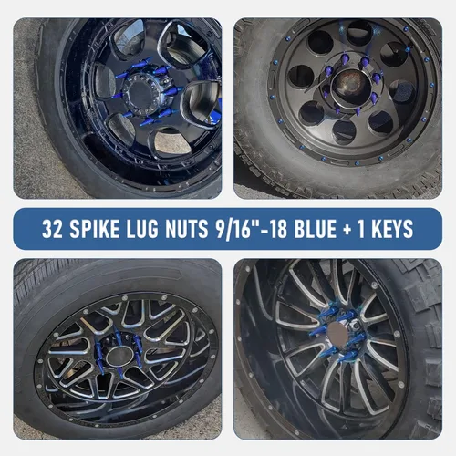 Miniatura 2 de Tuercas de pico con paso de rosca 9/16-18, 32 piezas, azules, asiento cónico con 1 llave de tuerca, reemplazo para Dodge Ram 1500 2500 3500
