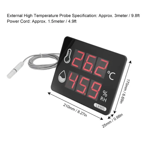 Miniatura 2 de Medidor de humedad de temperatura digital con sonda externa Pantalla LED termómetro higrómetro