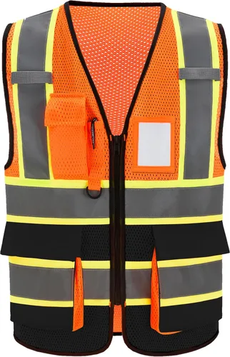 Miniatura 14 de A-SAFETY Chaleco de malla de alta visibilidad, chaleco ligero reflectante de construcción con bolsillos, chaleco de seguridad para hombres y mujeres