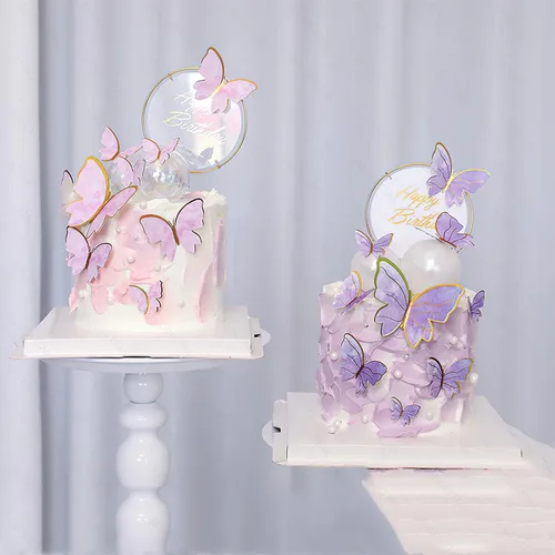 Miniatura 5 de AUOCATTAIL 20 piezas de decoración de pastel de mariposa 3D rosa y morado mariposa para niñas y mujeres, decoración de pastel de cumpleaños, boda