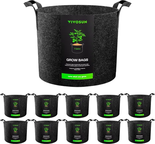 VIVOSUN Paquete de 10 bolsas de cultivo de 7 galones, macetas de tela reforzadas para jardinería, color negro