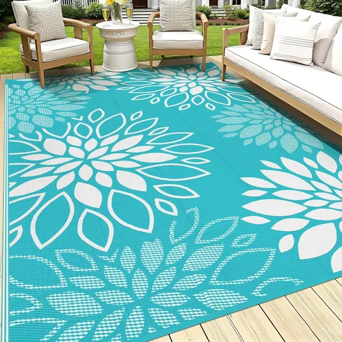 Miniatura 28 de HEBE Alfombra de Exterior Impermeable 6x9, Alfombra de Paja de Plástico Alfombra de Camping, Alfombras de Patio Exterior Reversibles Tapete para RV