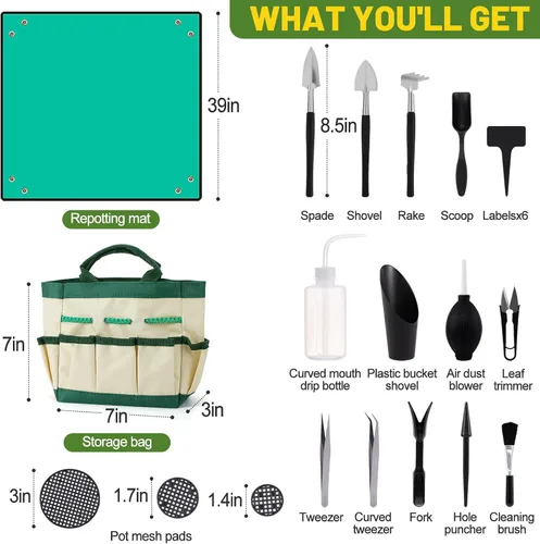 Miniatura 6 de Juego de 44 piezas de herramientas para plantas suculentas - Estera de re-plantación para interior de 39.4" y bolsa de 19 piezas de mini