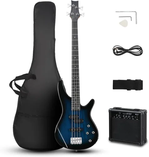 Miniatura 13 de Ktaxon Guitarra Bajo Eléctrica de 4 Cuerdas con Amplificador de 20 W, Pastilla Tipo PJ, Mástil de Arce Secado Naturalmente al Aire, Diapasón