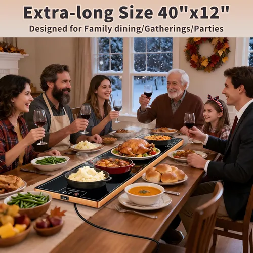 Miniatura 2 de Tapete de calentamiento para alimentos (extra largo de 40 x 12 pulgadas), bandejas de calentamiento eléctricas para bufés, fiestas y uso diario