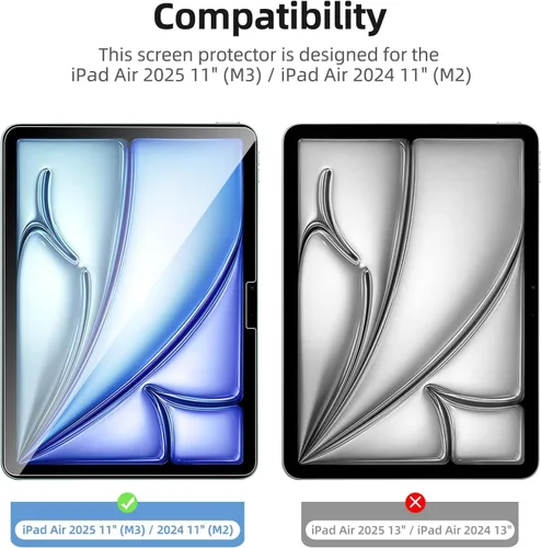 Miniatura 2 de NEW'C Paquete de 2 protectores de pantalla diseñados para iPad Air 2025 de 11 pulgadas (M3), iPad Air 2024 de 11 pulgadas (M2), vidrio templado, sin