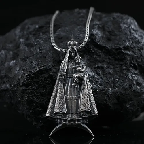Miniatura 2 de Virgen De La Caridad Del Cobre - Colgante de Madre Santa, 0.026-0.031 libras, 1.77 x 0.98 pulgadas, Collar de Virgen María de Ley 925K para hombres