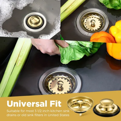 Miniatura 4 de Mudder 3 piezas de colador y tapón de drenaje para fregadero de cocina, tapón de eliminación de basura de acero inoxidable con asa, filtro universal