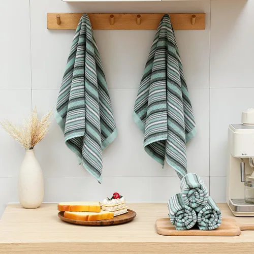 Miniatura 7 de SALAS Toallas de cocina de algodón de alta calidad para secar platos, toallas de mano grandes y largas, juegos de toallas gruesas y altamente Verde