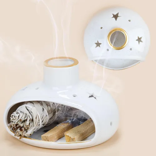 Miniatura 13 de ZenBless Soporte de incienso multifunción para quemar Palo Santo, manchas de salvia, varillas de incienso, soporte de cerámica hecho a mano