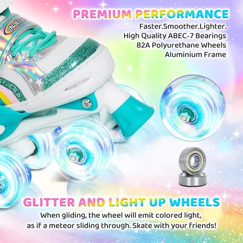 Miniatura 3 de Nattork - Patines de ruedas para niñas, patines cuádruples ajustables en 4 tallas con todas las ruedas iluminadas - El mejor regalo de cumpleaños