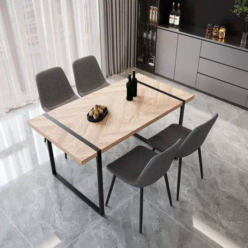 Miniatura 13 de YYQ Juego de mesa de comedor para 4, mesa de cocina de madera de 59 pulgadas y sillas para 4, moderno juego de mesa de comedor de 5 piezas con 4