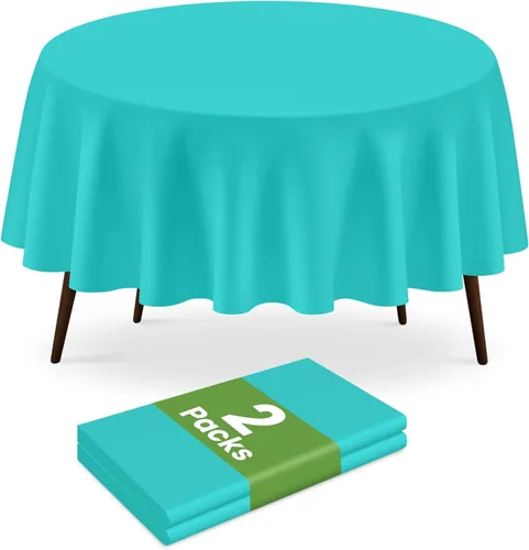 Miniatura 32 de Paquete de 2 manteles redondos desechables color azul oscuro, manteles de plástico para fiestas, 84 x 84 pulgadas, impermeable, para campamento