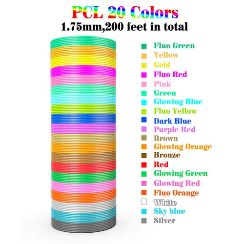 Miniatura 5 de Pluma de impresión 3D PCL - Recambios de filamento de 0.069 in, paquete de 20 colores, baja temperatura de fusión de 158.0 °F, diámetro de alta