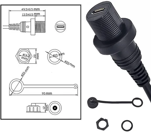 Miniatura 5 de Cable micro USB de 5 pines de montaje empotrado, cable de extensión micro USB macho a hembra para montaje en panel de instrumentos para automóvil