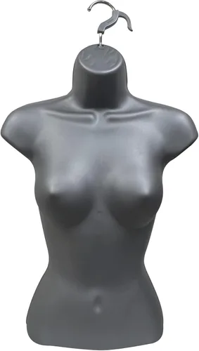 Miniatura 8 de Torso de maniquí masculino y femenino con soporte de metal, cuerpo hueco en la espalda, forma de vestido apilable para exhibición de camisetas, Gris