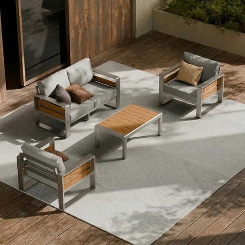 Miniatura 11 de ZANDOR Juego de muebles de aluminio para patio al aire libre, 4 piezas de metal moderno, sofá seccional para conversación al aire libre con mesa