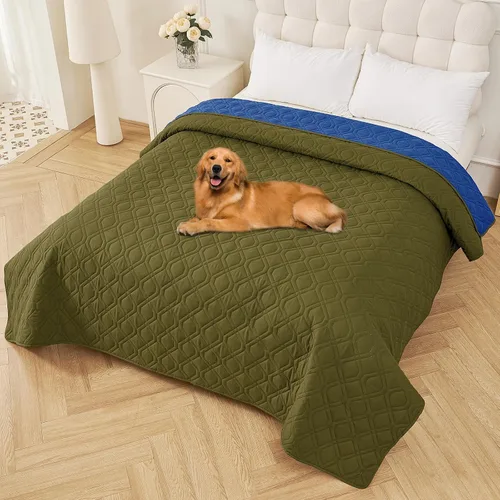 Miniatura 124 de Smiry Funda impermeable para cama de mascota, suave y lavable, para muebles, cama, sofá, reversible, a cuadros (30 x 53 pulgadas, color beige/beige)