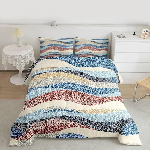 Miniatura 3 de Erosebridal Juego de ropa de cama abstracta de olas marinas tamaño Queen, juego de ropa de cama y colecciones de arte minimalista moderno, edredón