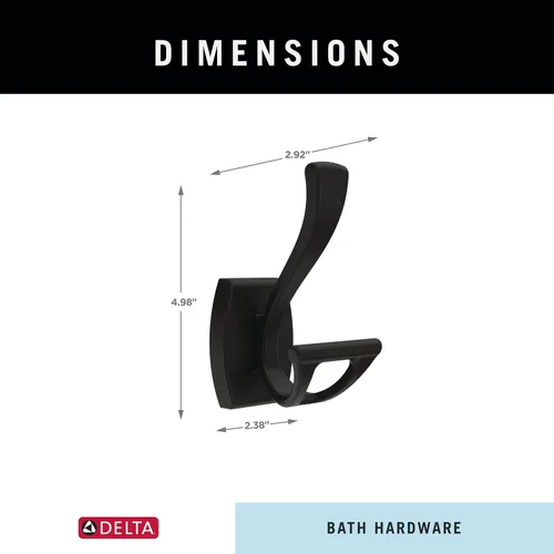 Miniatura 6 de Ganchos para batas Delta Dansant (1 paquete) de color negro mate con doble J montados en la pared, soporte de 2 puntas, accesorios de baño DAN35-MB