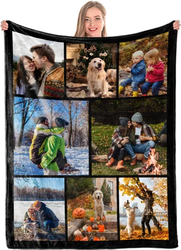 Manta personalizada con fotos, manta personalizada de collage de 8 fotos, manta personalizada con imágenes, para memoria familiar, cumpleaños,