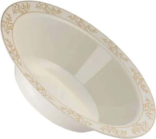 Miniatura 4 de Exquisite Juego de 60 cuencos de plástico desechables de alta calidad de 14 onzas. Los platos llanos cuentan con un fondo blanco clásico con un