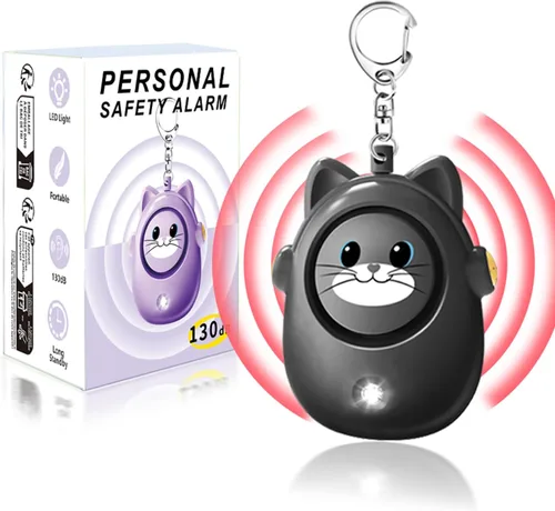 Miniatura 10 de Llavero de alarma personal para mujeres con luz LED, sonido seguro de 130 dB, sirena fuerte de 130 dB, alarma de seguridad de autodefensa de Púrpura