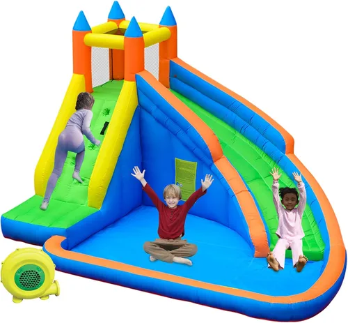 Miniatura 12 de Doctor Dolphin Casa inflable de rebote de agua, casa inflable para niños grandes, tobogán acuático para patio trasero, parque acuático inflable
