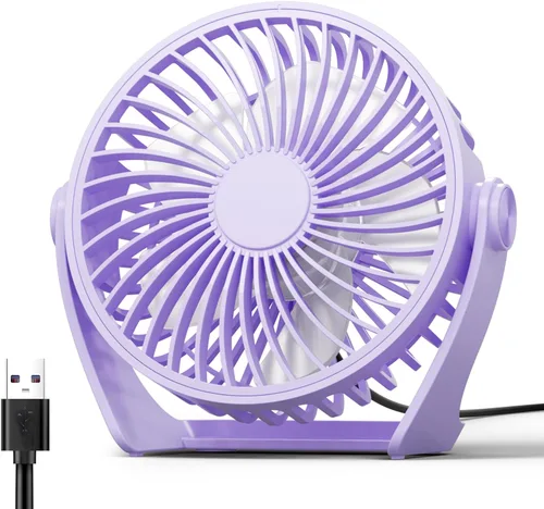 Miniatura 11 de Edvision Ventilador de escritorio con USB, ventilador pequeño portátil de 5 pulgadas, ventilador de mesa personal de 3 velocidades con viento Azul