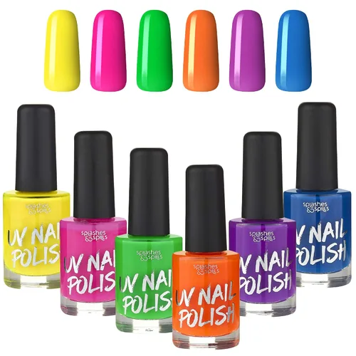 splashes & spills Esmalte de uñas UV Blacklight Glow – Paquete variado de 6 colores, 0.5 fl oz – Día o Noche, Clubbing o Maquillaje de disfraces