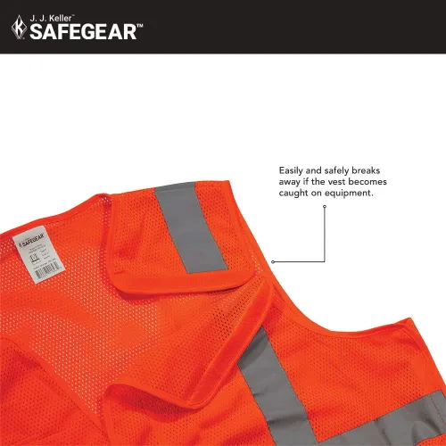 Miniatura 6 de J. J. Keller & Associates, Inc. Chaleco de seguridad de alta visibilidad, tipo R Clase 2, paquete de 5, SAFEGEAR Naranja